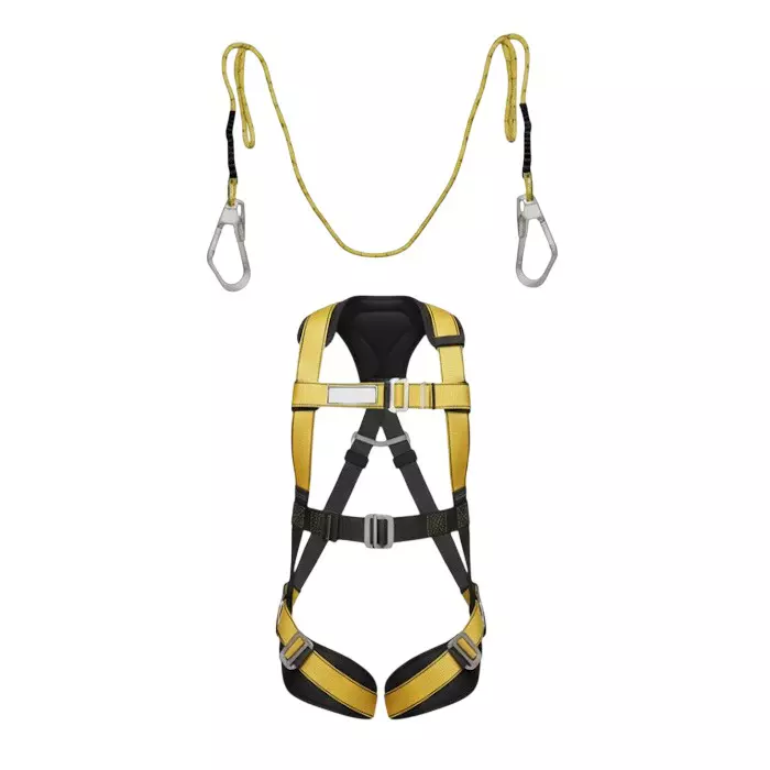 Safetymust Premium Safety Harness With Double Hook Lanyard Full Body Free Size Polyester & Steel for Industrial & Construction Area Use, SH-1039