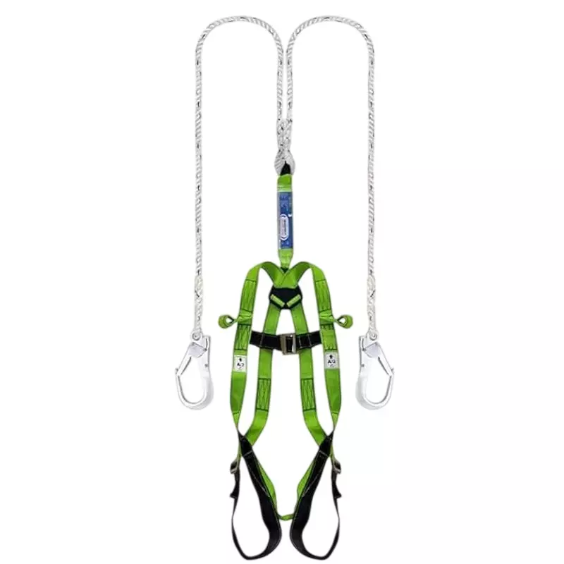 GENERIC Full Body Safety Harness with Lanyard Polyester Green & Black Free Size for Construction & Industrial Area Use