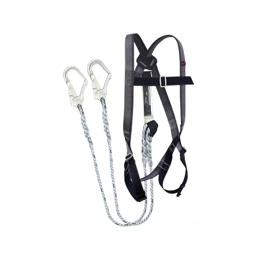Karam Harness with Lanyard Kit Free Size Polyester Adjustable chest and Thigh Straps for Fall Arrest Industrial Use, KI01 With PN351 (Pack of 2 Kit)
