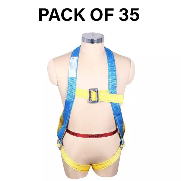 Safe Dot Simple Hook Single Rope Body Harness Polypropylene Yellow & Blue 800 g for Tree Climbing and Trimming Use, (Pack of 35 Pcs)