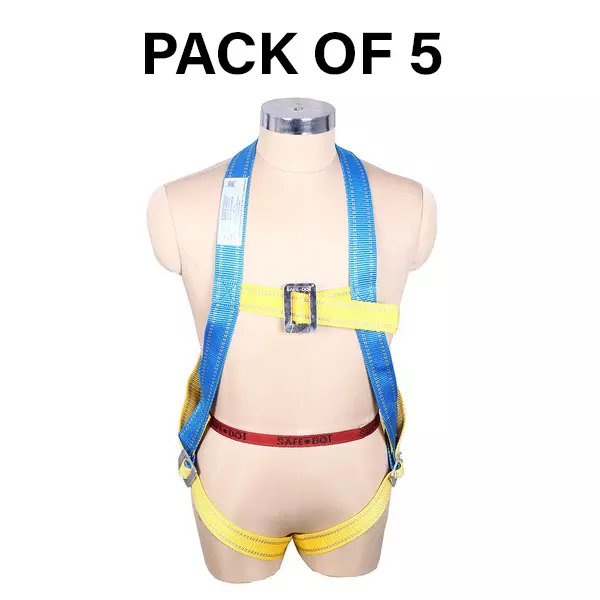 Safe Dot Simple Hook Double Rope Screw Hook Body Harness Polyester Yellow & Blue 801 g for Tree Climbing and Trimming Use, (Pack of 5 Pcs)