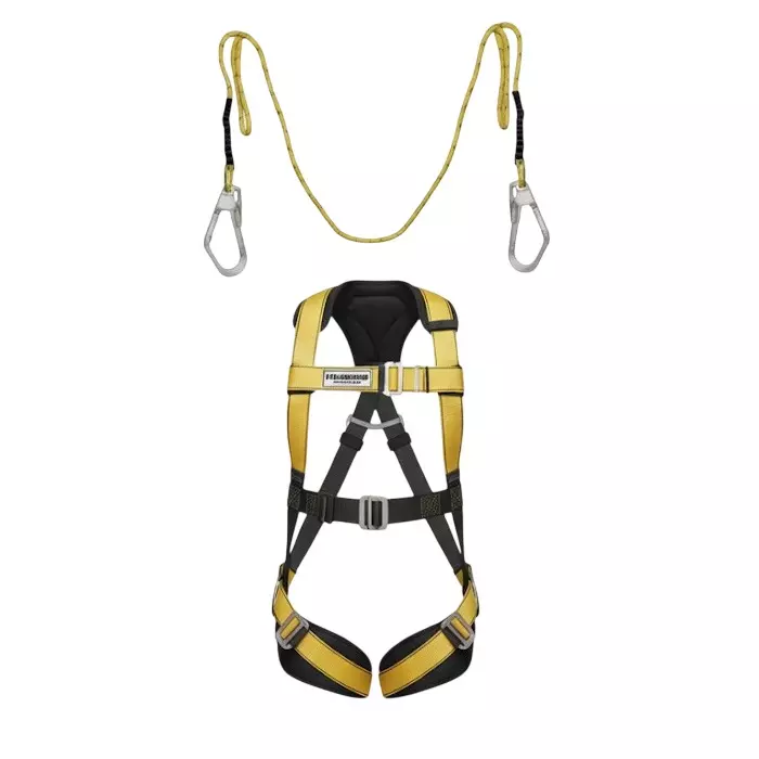 Safetysfs Premium Safety Harness With Double Hook Lanyard Full Body Free Size Polyester & Steel for Industrial & Construction Area Use, SH-1024