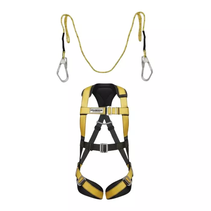 Safetysfs Premium Safety Harness With Double Hook Lanyard Full Body Free Size Polyester & Steel for Industrial & Construction Area Use, SH-1036