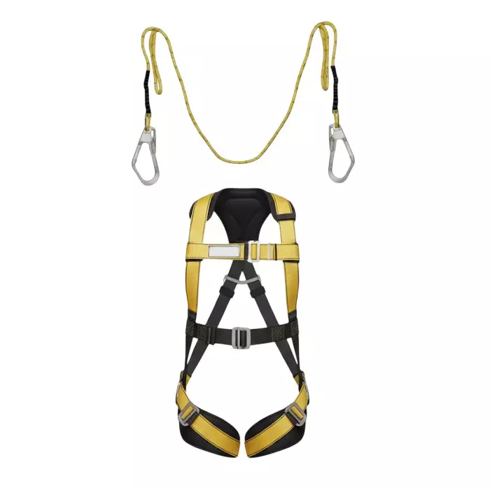 Safetymust Premium Safety Harness With Double Hook Lanyard Full Body Free Size Polyester & Steel for Industrial & Construction Area Use, SH-1008