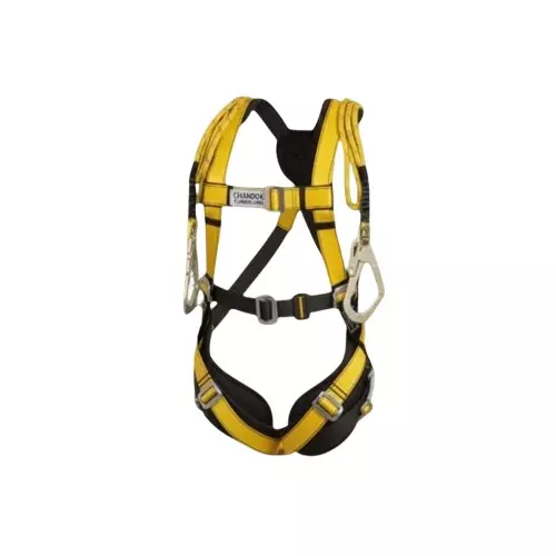 Safetysfs Premium Safety Harness With Double Hook Lanyard Full Body Free Size Polyester & Steel for Industrial & Construction Area Use, SH-1018