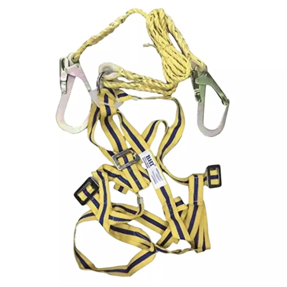 Safemetal Safety Harness with Dual Hook Lanyard Yellow Polyester Free Size for Construction, Maintenance Work,WI-1SGU-1H0P