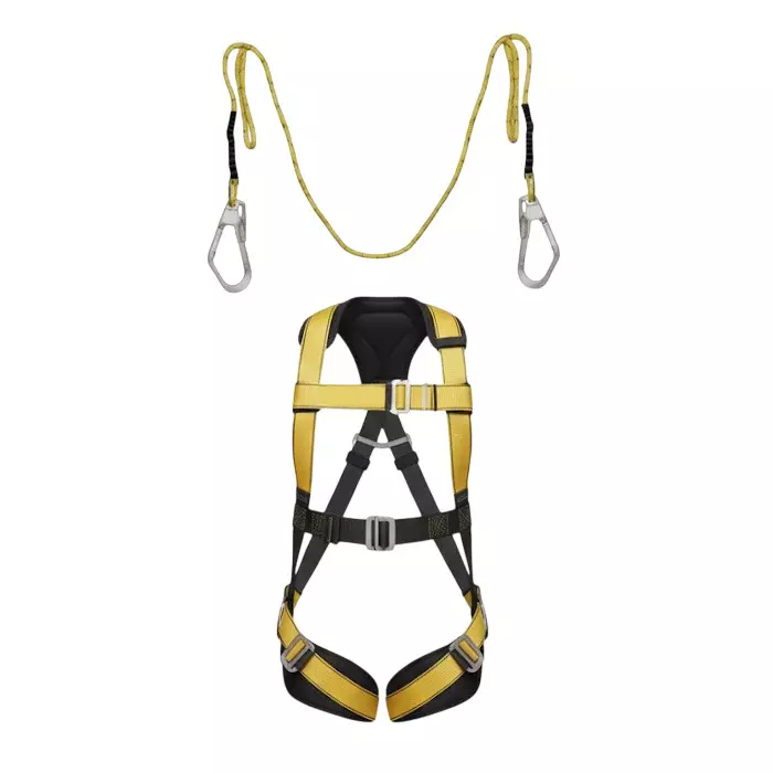 Safetymust Premium Safety Harness With Double Hook Lanyard Full Body Free Size Polyester & Steel for Industrial & Construction Area Use, SH-1038