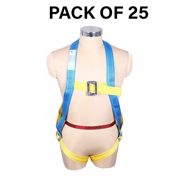 Safe Dot Simple Hook Single Rope Body Harness Polypropylene Yellow & Blue 800 g for Tree Climbing and Trimming Use, (Pack of 25 Pcs)