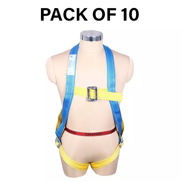 Safe Dot Simple Hook Double Rope Screw Hook Body Harness Polyester Yellow & Blue 801 g for Tree Climbing and Trimming Use, (Pack of 10 Pcs)