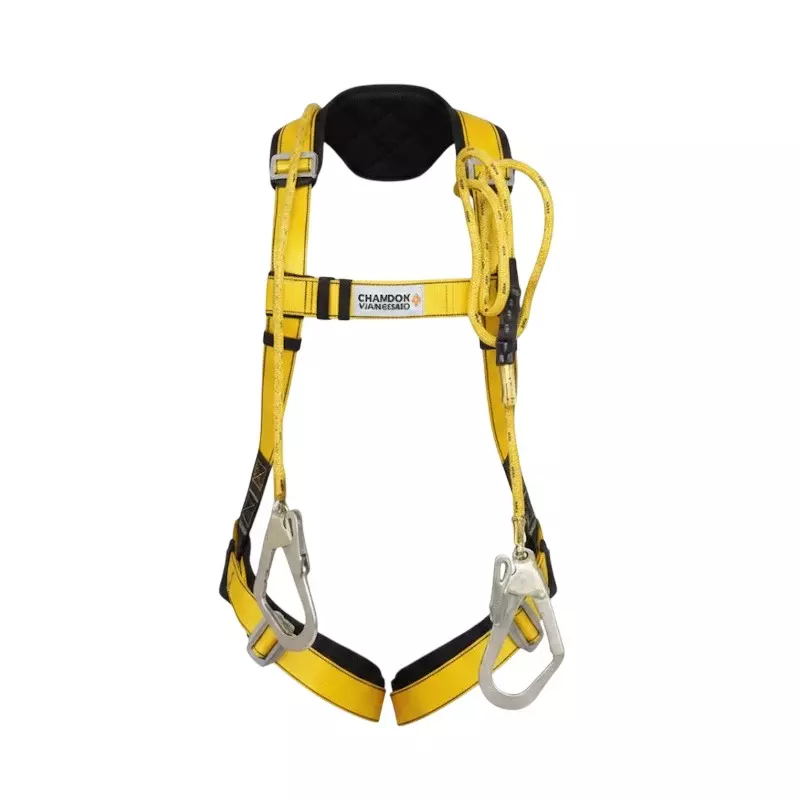 Safetysfs Premium Safety Harness With Double Hook Lanyard Full Body Free Size Polyester & Steel for Industrial & Construction Area Use, SH-1002
