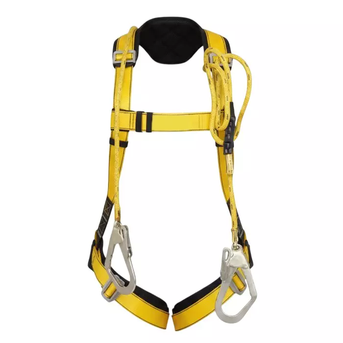 Safetymust Premium Safety Harness With Double Hook Lanyard Full Body Free Size Polyester & Steel for Industrial & Construction Area Use, SH-1031