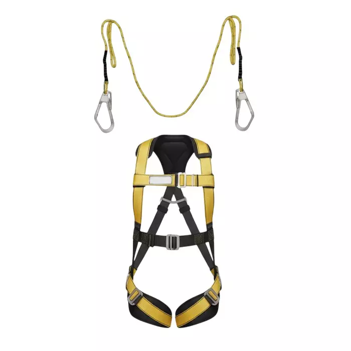 Safetymust Premium Safety Harness With Double Hook Lanyard Full Body Free Size Polyester & Steel for Industrial & Construction Area Use, SH-1034