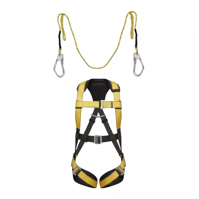 Safetymust Premium Safety Harness With Double Hook Lanyard Full Body Free Size Polyester & Steel for Industrial & Construction Area Use, SH-1036