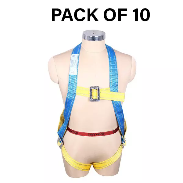 Safe Dot Simple Hook Single Rope Body Harness Polypropylene Yellow & Blue 800 g for Tree Climbing and Trimming Use, (Pack of 10 Pcs)