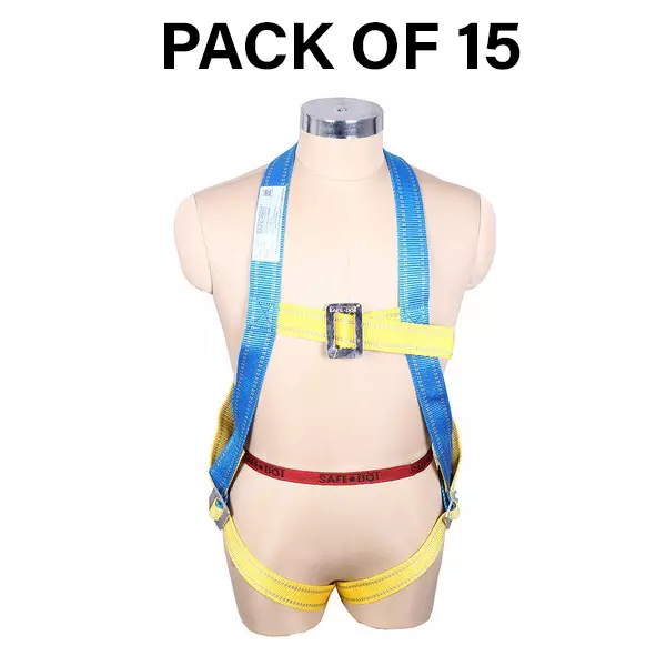 Safe Dot Simple Hook Single Rope Body Harness Polypropylene Yellow & Blue 800 g for Tree Climbing and Trimming Use, (Pack of 15 Pcs)