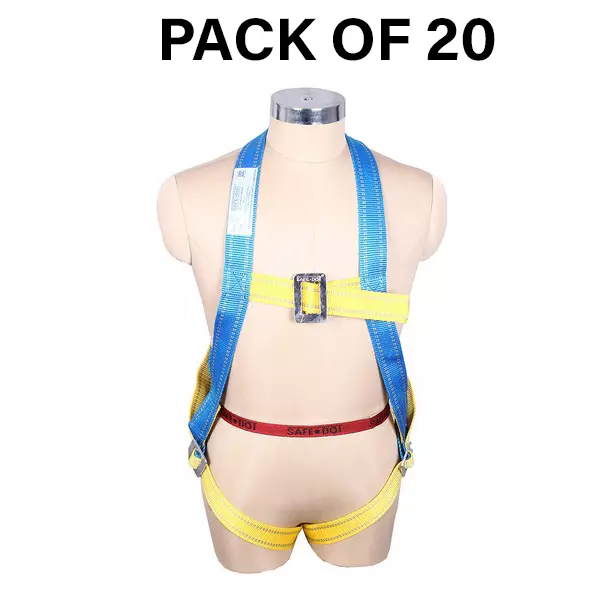 Safe Dot Simple Hook Double Rope Screw Hook Body Harness Polyester Yellow & Blue 801 g for Tree Climbing and Trimming Use, (Pack of 20 Pcs)