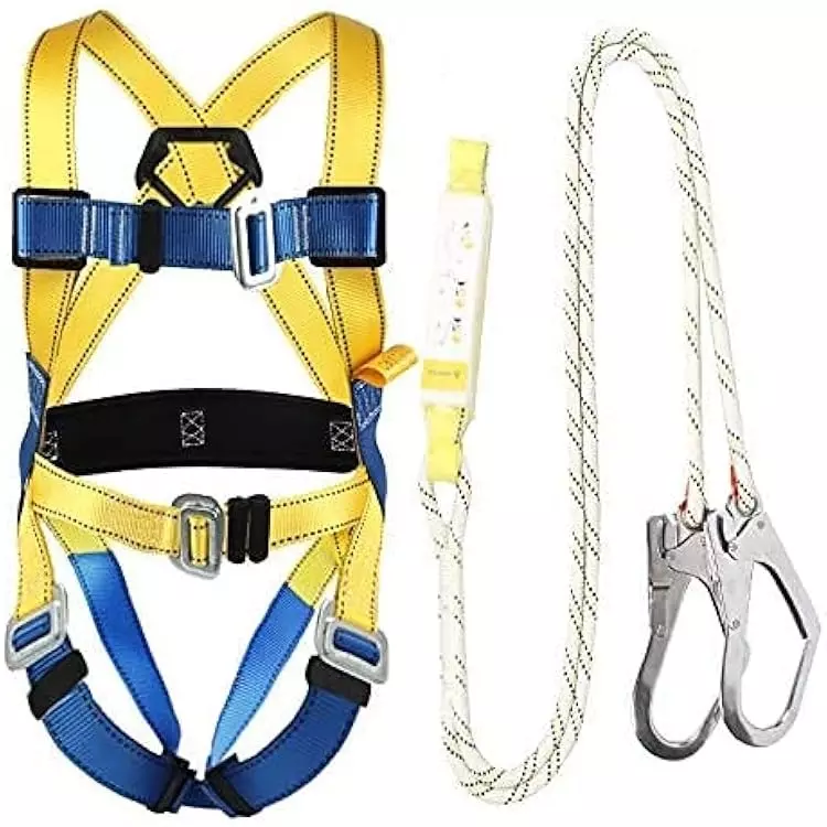 Safe Dot Double Rope Scaffold Hook Body Harness Polypropylene Yellow & Blue 802 g for Tree Climbing and Trimming Use