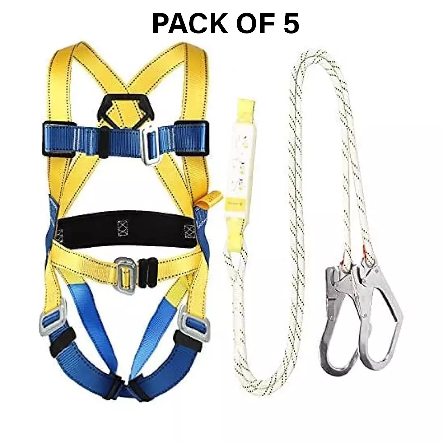 Safe Dot Double Rope Scaffold Hook Body Harness Polypropylene Yellow & Blue 802 g for Tree Climbing and Trimming Use, (Pack of 5 Pcs)