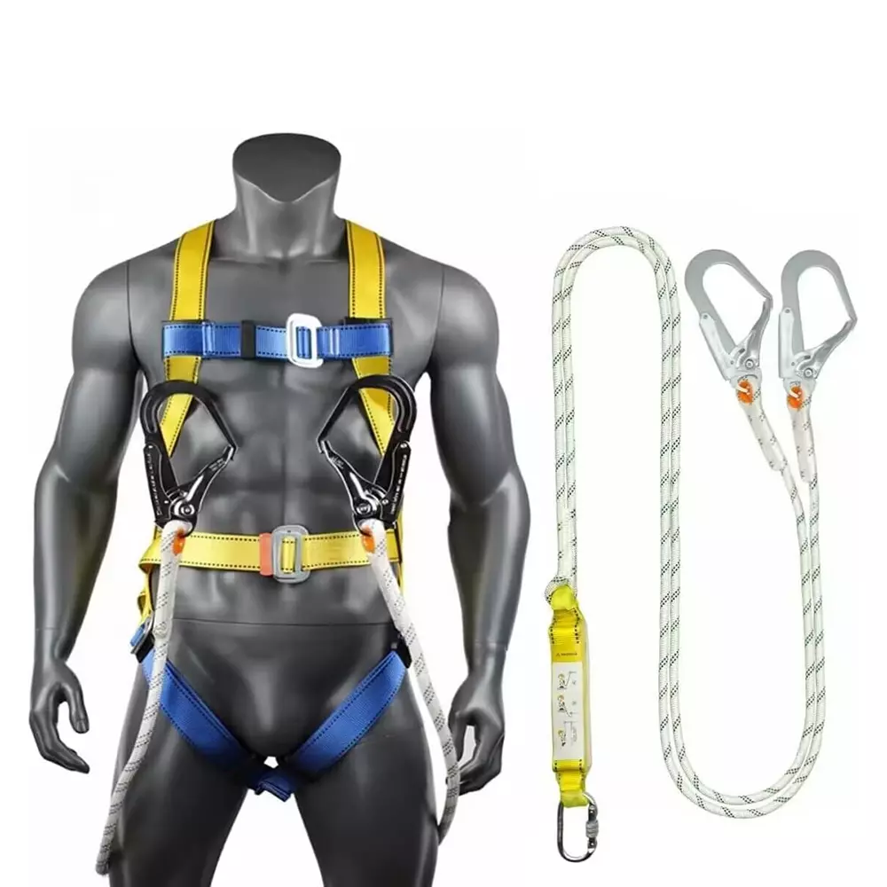 Safe Dot Double Rope Scaffold Hook Body Harness Polypropylene Yellow & Blue 802 g for Tree Climbing and Trimming Use, (Pack of 5 Pcs)