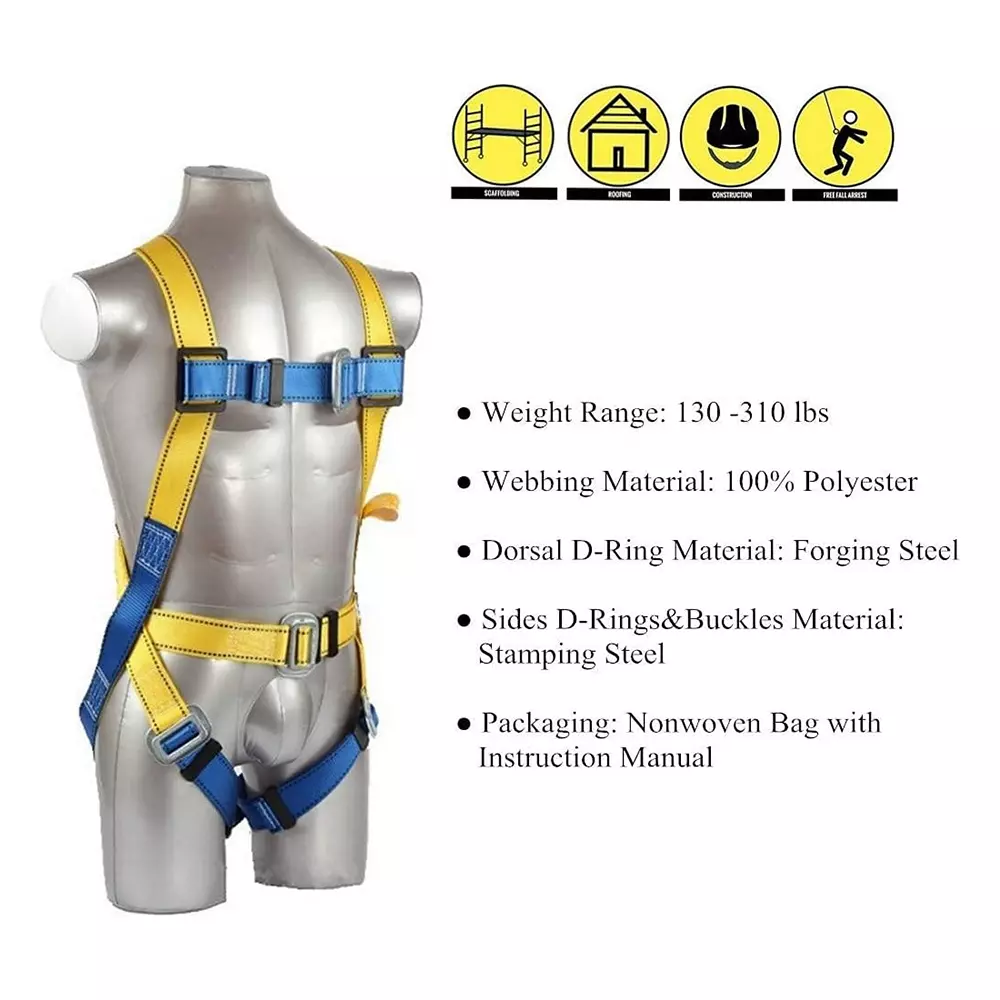 Safe Dot Double Rope Scaffold Hook Body Harness Polypropylene Yellow & Blue 802 g for Tree Climbing and Trimming Use, (Pack of 5 Pcs)
