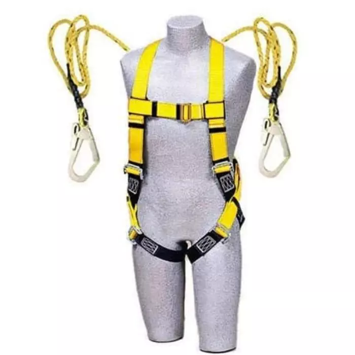 CHANDOKS Full Body Safety Harness Belt with Double Lanyard & Scaffolding Hook Nylon Black & Yellow for Fall Protection