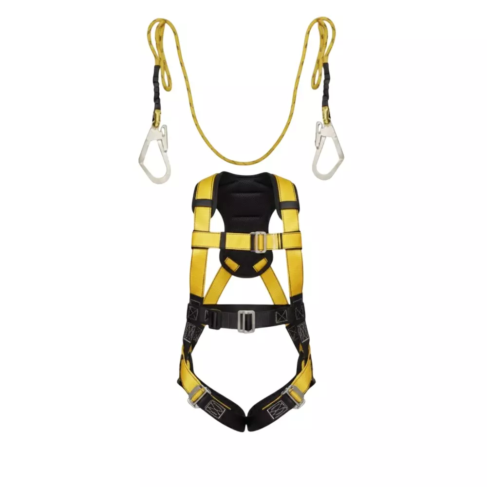 Safetysfs Premium Safety Harness With Double Hook Lanyard Full Body Free Size Polyester & Steel for Industrial & Construction Area Use, SH-1027