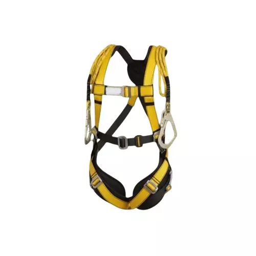 Safetymust Premium Safety Harness With Double Hook Lanyard Full Body Free Size Polyester & Steel for Industrial & Construction Area Use, SH-1018
