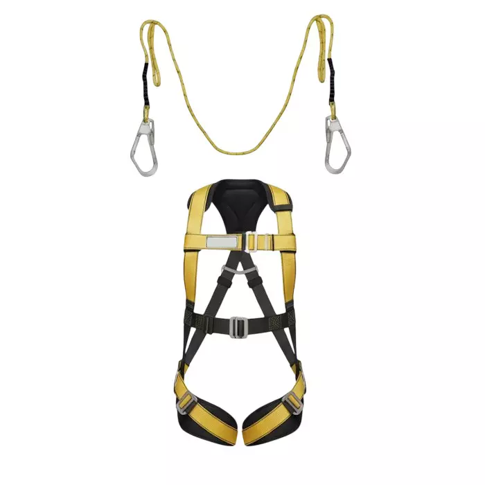 Safetymust Premium Safety Harness With Double Hook Lanyard Full Body Free Size Polyester & Steel for Industrial & Construction Area Use, SH-1024