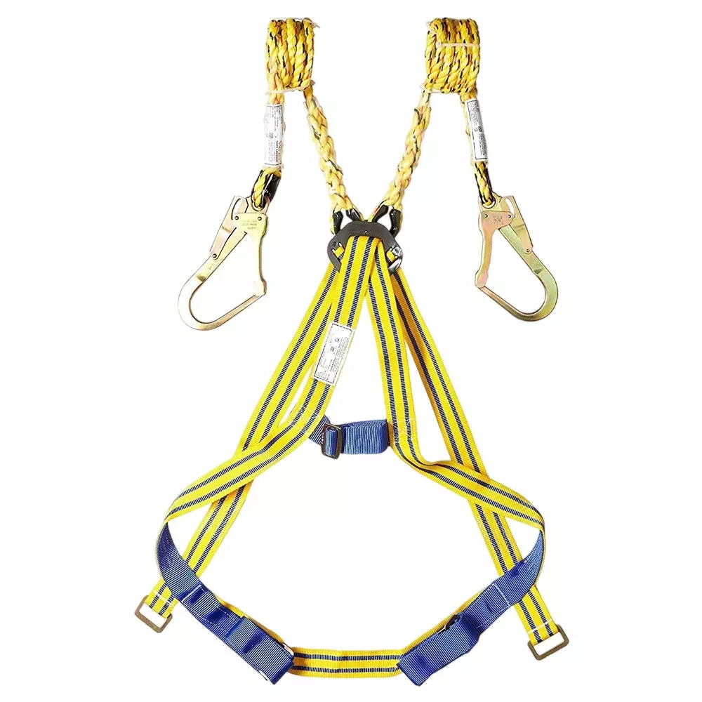 GENERIC Double Scaffold Hook Safety Harness Belt With Lanyard Polyster Yellow Full Body Free Size for Construction & Industrial Use