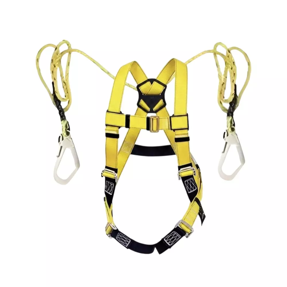 GENERIC Safety Belt Harness with Double Hook Polyster Yellow Full Body Free Size for Construction & Industrial Use