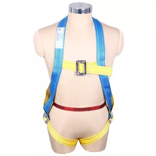 Safe Dot Simple Hook Single Rope Body Harness Polypropylene Yellow & Blue 800 g for Tree Climbing and Trimming Use, (Pack of 5 Pcs)