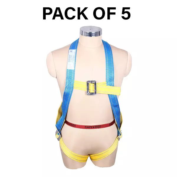 Safe Dot Simple Hook Single Rope Body Harness Polypropylene Yellow & Blue 800 g for Tree Climbing and Trimming Use, (Pack of 5 Pcs)