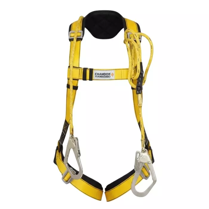 Safetysfs Premium Safety Harness With Double Hook Lanyard Full Body Free Size Polyester & Steel for Industrial & Construction Area Use, SH-1031