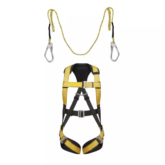 Safetymust Premium Safety Harness With Double Hook Lanyard Full Body Free Size Polyester & Steel for Industrial & Construction Area Use, SH-1037