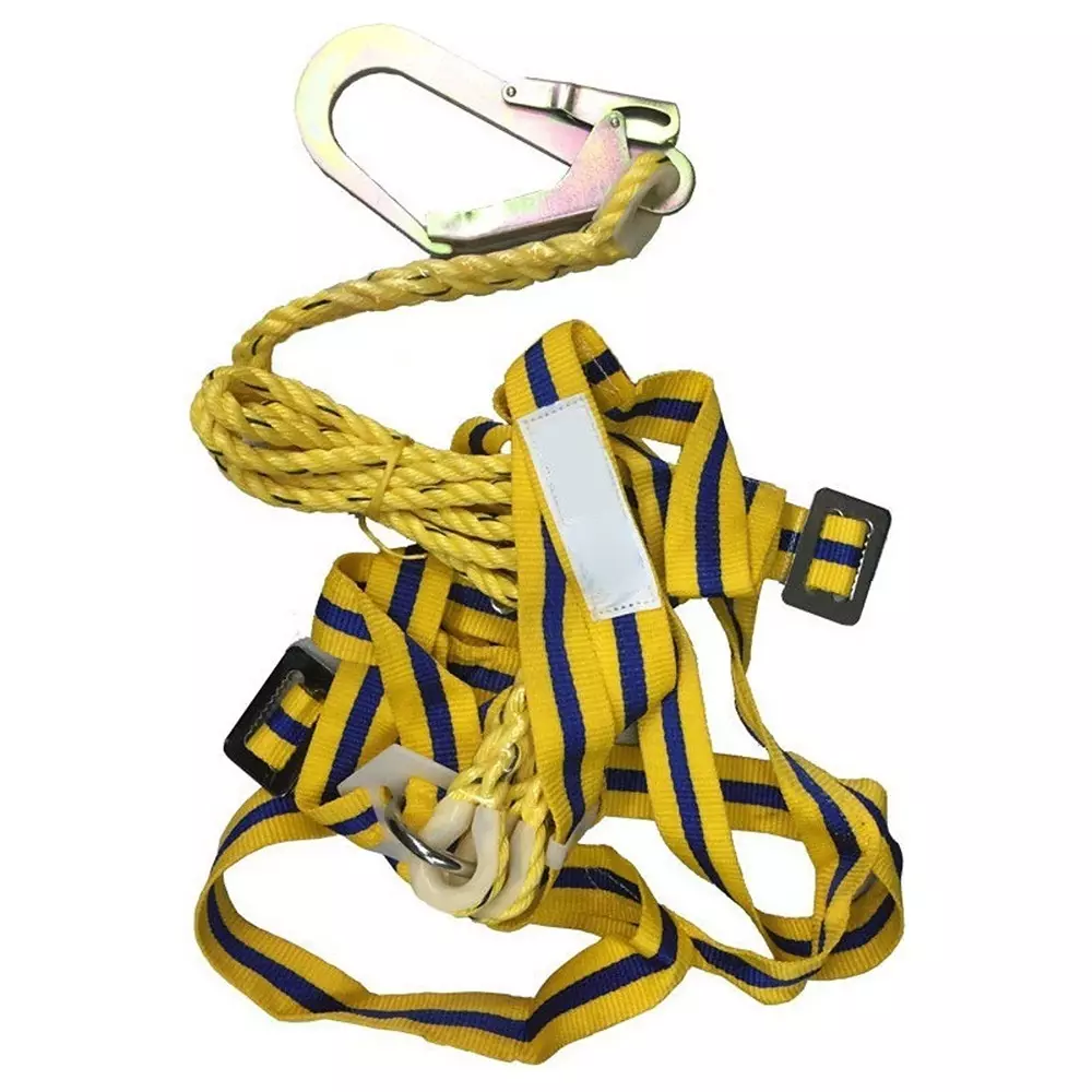 generic-full-body-safety-belt-harness-yellow-nylon-unisex-free-size-single-hook-100-kg-load-capacity-for-construction-industrial-area
