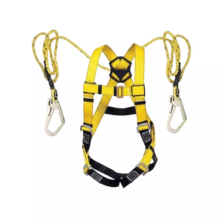 GENERIC Full Body Scaffolding Hook Safety Harness with Double Lanyard Alloy Steel, Nylon Rope & Polyester Yellow & Black Free Size