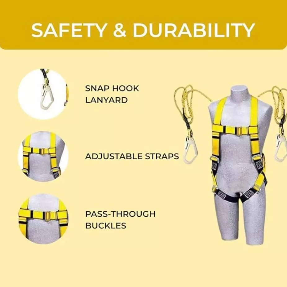 generic-full-body-scaffolding-hook-safety-harness-with-double-lanyard-alloy-steel-nylon-rope-polyester-yellow-black-free-size
