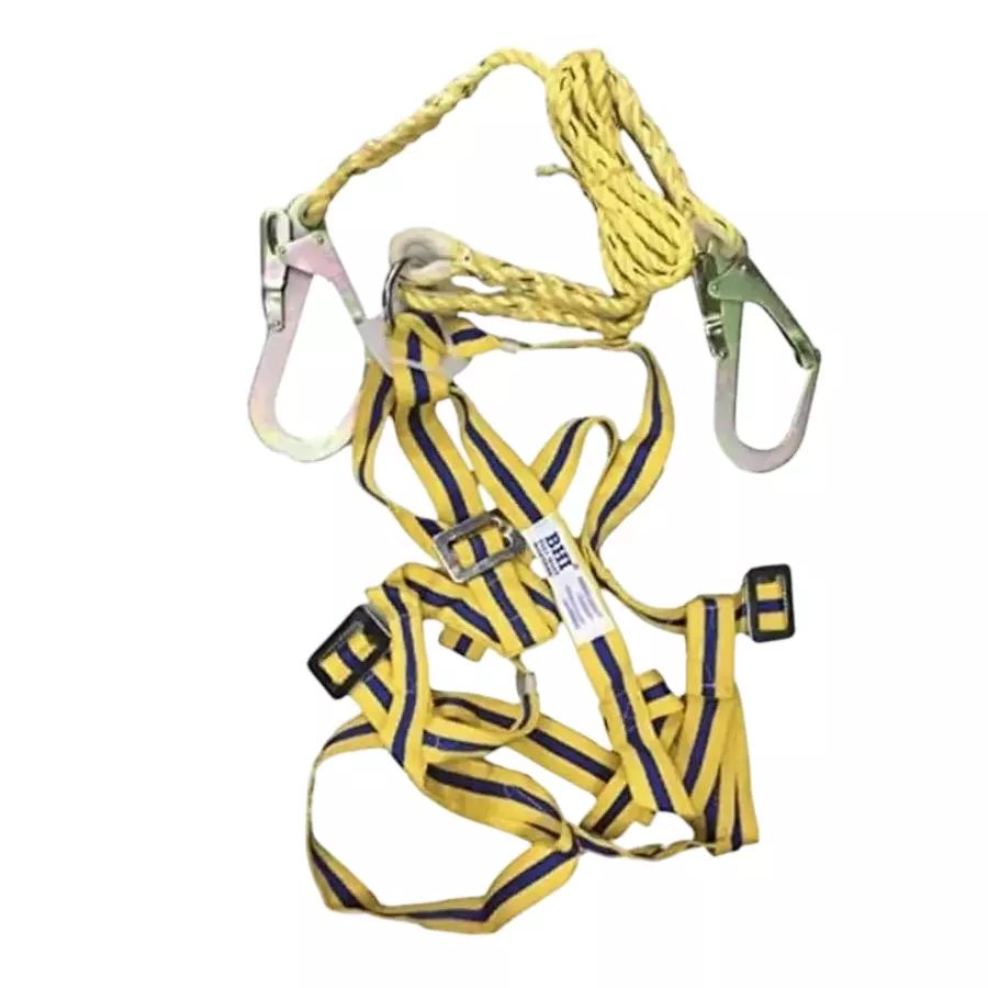 CHANDOK Safety Belt Harness With Double Lanyard Polyester Adjustable Fit Yellow And Black Color