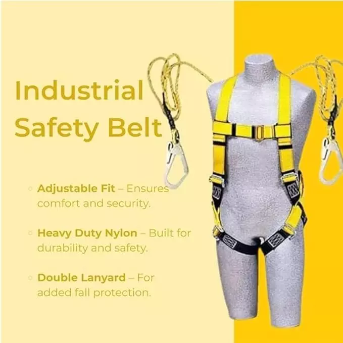 chandok-safety-belt-harness-with-double-lanyard-polyester-adjustable-fit-yellow-and-black-color