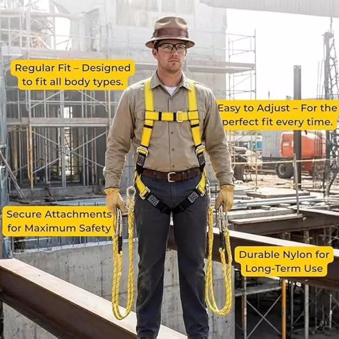 chandok-safety-belt-harness-with-double-lanyard-polyester-adjustable-fit-yellow-and-black-color