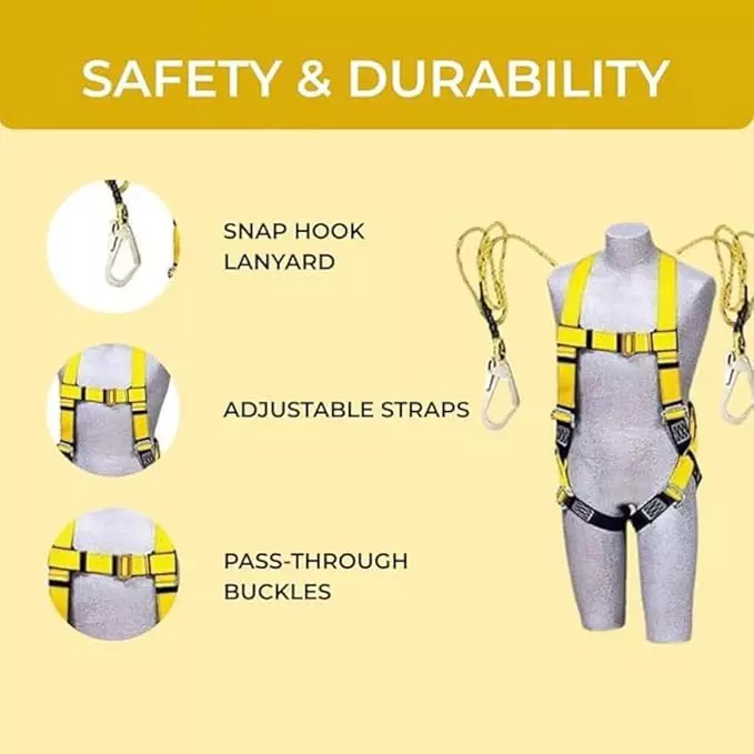 chandok-safety-belt-harness-with-double-lanyard-polyester-adjustable-fit-yellow-and-black-color