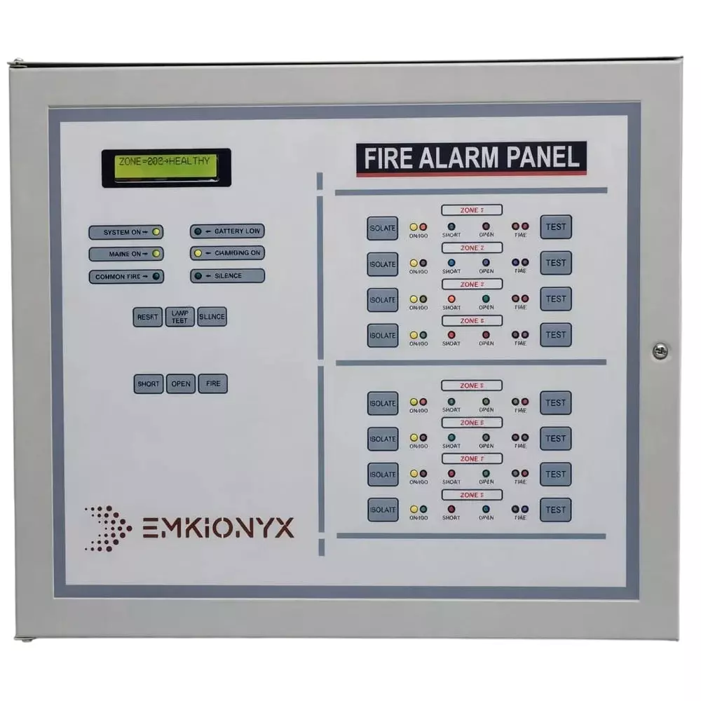 Emkionyx Conventional Fire Alarm Control Panel 10 Zone 2 x 16 Character Backlit LCD Display Microprocessor-Based, CX-9101