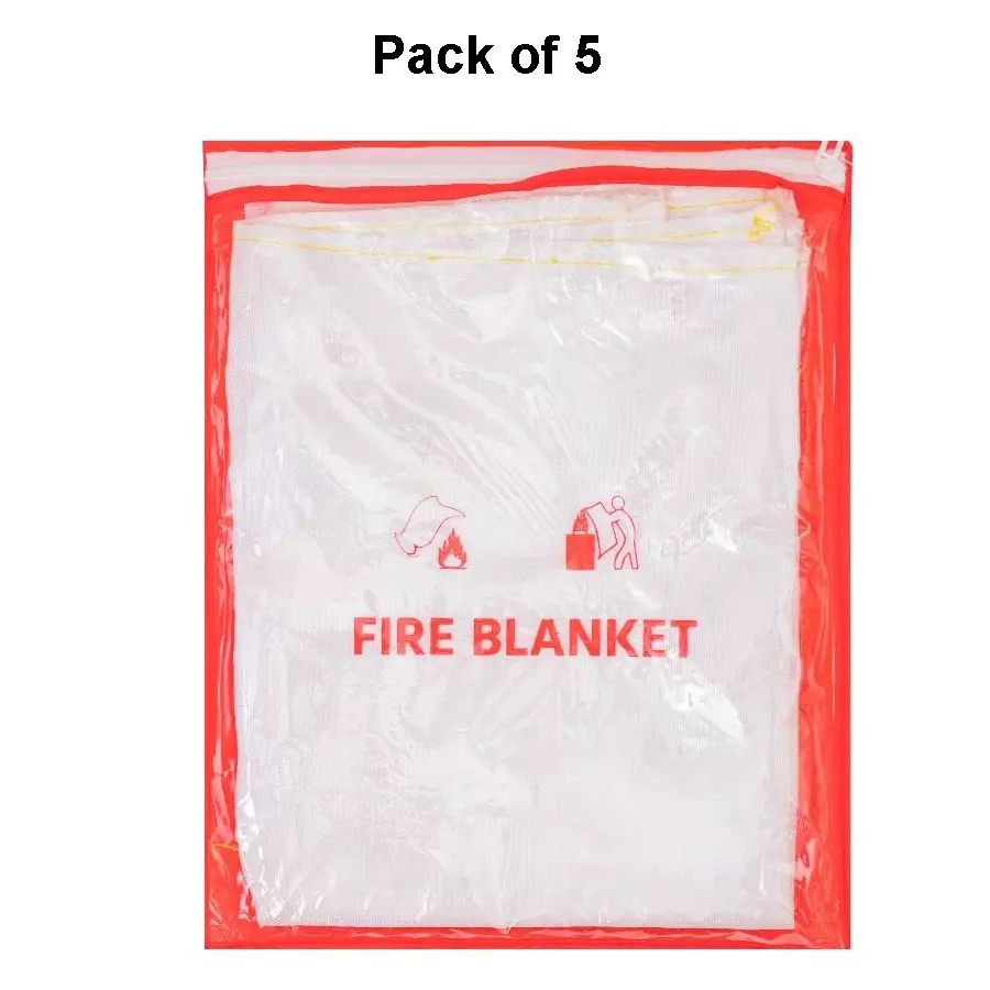 AFS Fire Blanket Fiber Glass Modern Style White 1.2x1.2 m for Fire Safety Use, (Pack of 5 Pcs)