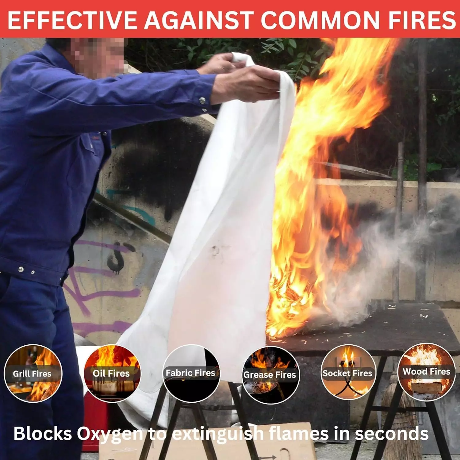 AFS Fire Blanket Fiber Glass Modern Style White 1.2x1.2 m for Fire Safety Use, (Pack of 2 Pcs)