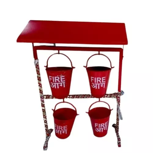 Safetymust 5 Kg Each 4 Pcs Fire Bucket With Stand and Hood Red Color Mild Steel Body for Safety Purpose (Pack of 2)
