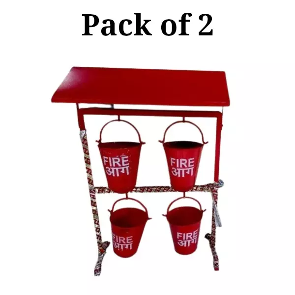 safetymust-5-kg-each-4-pcs-fire-bucket-with-stand-and-hood-red-color-mild-steel-body-for-safety-purpose-pack-of-2