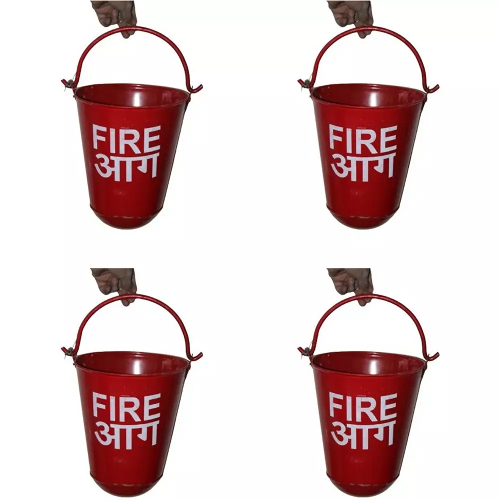 safetymust-5-kg-each-4-pcs-fire-bucket-with-stand-and-hood-red-color-mild-steel-body-for-safety-purpose-pack-of-4