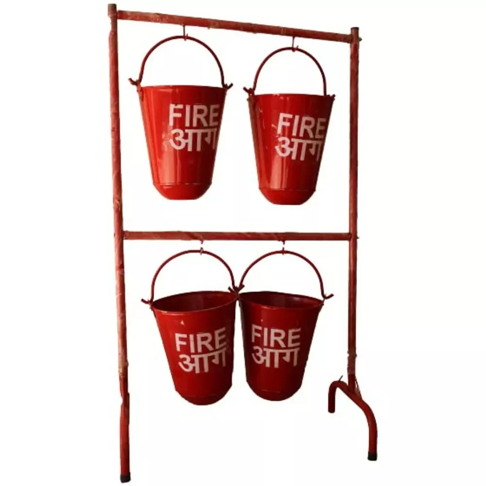Safetymust 9 Kg Each 4 Pcs Fire Bucket With Stand Without Hood Red Color Mild Steel Body for Safety Purpose