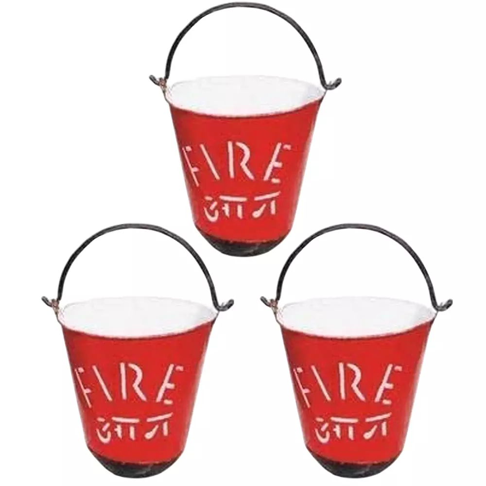 Atasee Fire Bucket Mild Steel 9 L Capacity Conical Shape for Control Fire, (Pack of 3 Pcs)