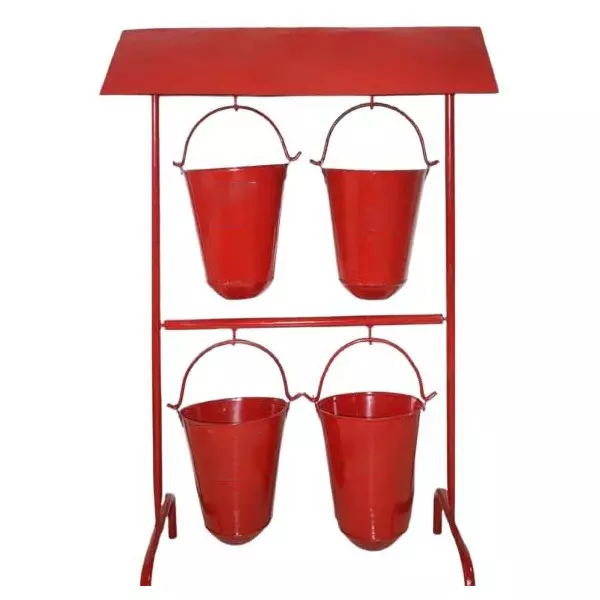 Bombay MS Heavy-Duty Fire Bucket Set 9 L Each Capacity with Stand & Canopy Alloy Steel Red (3 Kit)